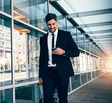 business man walking down a hallway